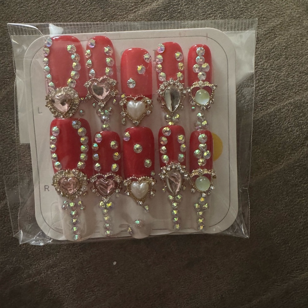 Elegant Red Rhinestone Nail Set